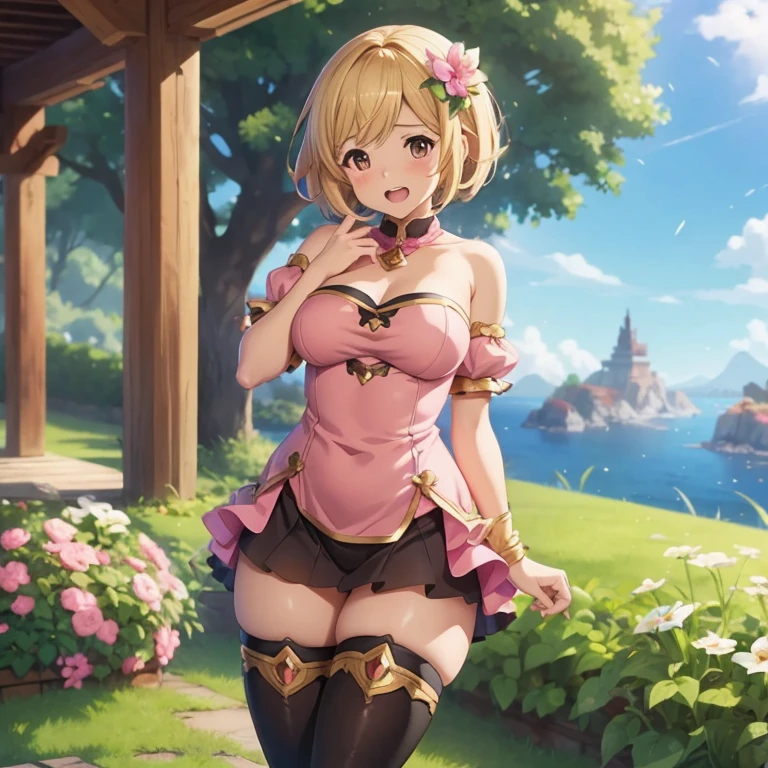 granblue fantasy,Grabble,djeeta,djeetaちゃん,mesugaki,Official Images,Official illustration,black knee high socks,pink clothes,thighs thighs thighs,djeeta,laughter,blonde,むちむちthighs thighs thighs