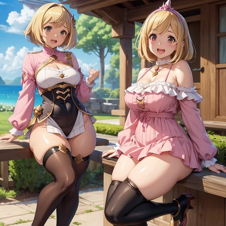 granblue fantasy,Grabble,djeeta,djeetaちゃん,mesugaki,Official Images,Official illustration,black knee high socks,pink clothes,thighs thighs thighs,djeeta,laughter,blonde,むちむちthighs thighs thighs