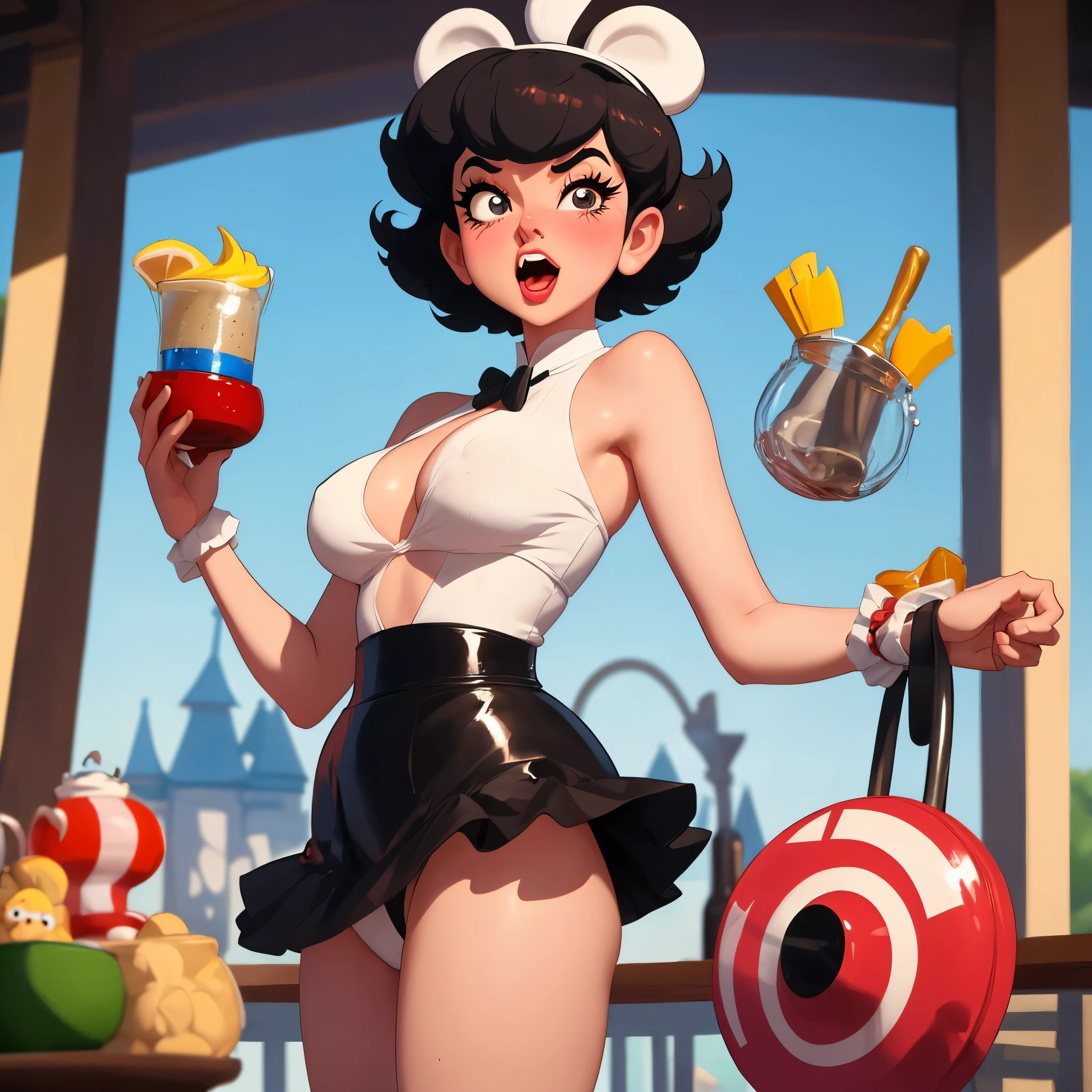 disney character steamboat willy is in a 30s animated show bar, he is hooping and hollering at a scantily clad betty boop