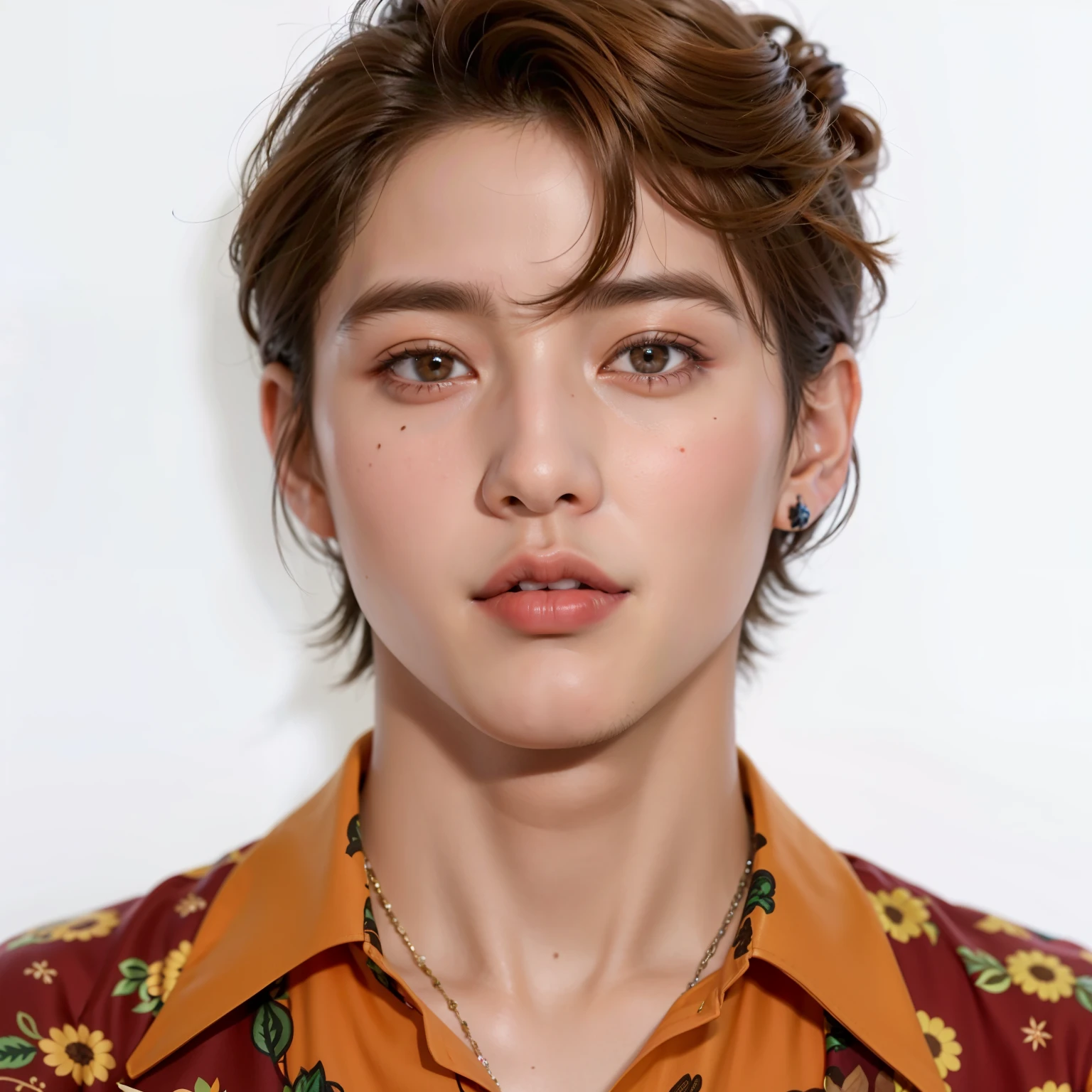 imagem arafada de um homem com camisa florida e gravata, cai xukun, profile picture with headshot, Yanjun Chengt, Taehyung comendo batatas fritas Gucci, hyung tae, kpop idol portrait, Jinyoung Shin, Kim Doyoung, taken at the beginning of 2020, inspirado em Bian Shoumin, sakimichan, com o mesmo penteado