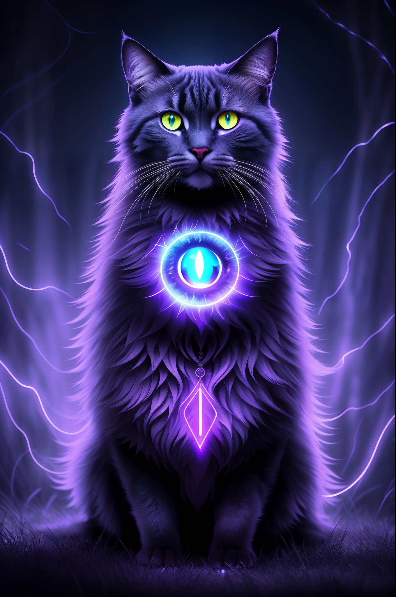 A mystical necromancer cat, (mythical creature:1.1), (curious expression:1.3), (sinister aura:1.2), hdr, (glowing eyes:1.4), cinematic shot, shrouded in darkness, mysterious haze, shadowy, (intricate patterns:1.2), fur adorned with runes and symbols, ancient and wise, (detailed whiskers:1.3), conjuring spirits with a wave of its paw, Ultra-Realistic, (Hyperdetailed:1.1), enchanted wand in hand, a masterpiece of digital art, spectral aura, mystical, other
