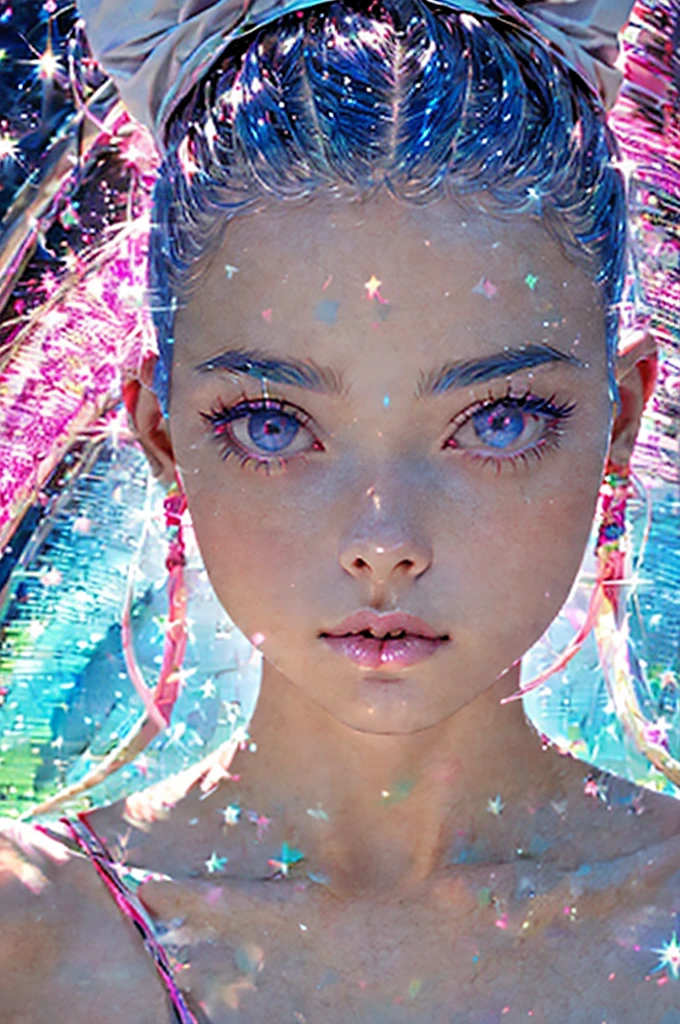 girl,adorable,(High Top Fade:1.3),Two bun heads in blue and pink.,tema rosa,ojos de color azul,Tonos relajantes,colores brillantes,alto contraste,(textura natural de la piel,realismo ultrarrealista,la luz suave,afilado)