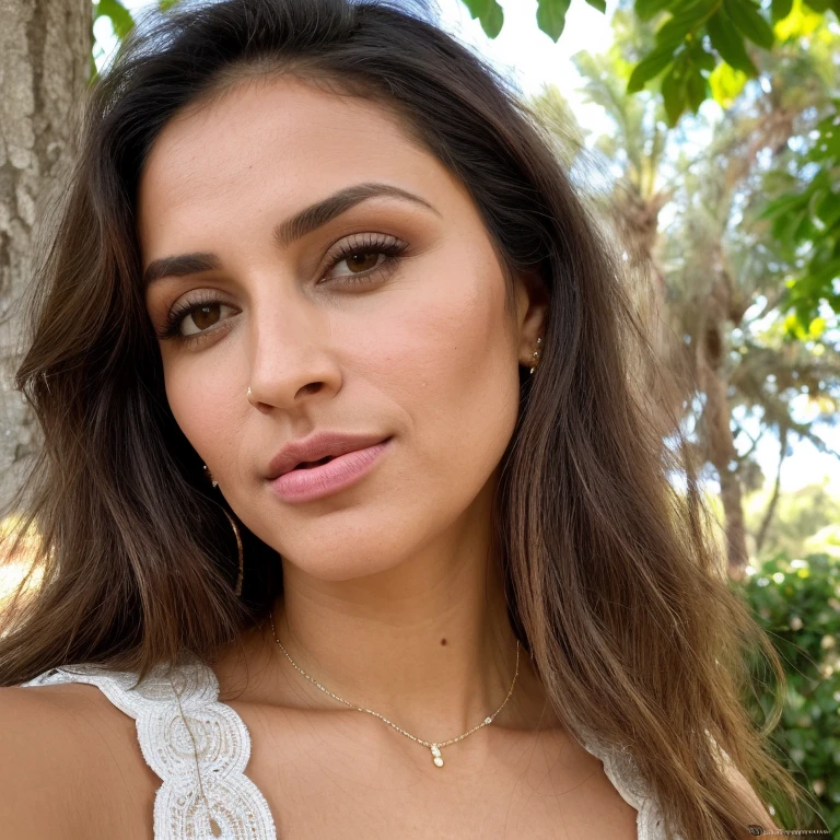 ((melhor qualidade)), ((obra de arte)),)(((detalhado))) , rosto perfeito (( ultra realista)) ((meia idade)) ((33 anos)) Very beautiful brunette with striking Latin Spanish features and long black hair, olhos verdes claros grandes e brilhantes lindos, dressed in a light floral dress in the European summer in Spain taking a selfie ((sozinho)) ((mulher))) The woman's sweet face is ((((altamente detalhado, com recursos realistas e suaves, swollen lips.)))) The woman's stunning eyes are beautifully detailed, with realistic shading and multiple colors and high resolution.Garantir que o rosto da mulher, cabelo, and the eyes are perfect. realismo, encantadora, encantadora, 8k, Contrata, .CGI, Pintura digital, unidade, motor irreal, (((parte mestre))), elegante, altamente detalhado, majestoso, fotografia digital, Arte de Artgerm e Ruan Jia e Greg Rutkowski, (parte mestre, belos olhos finamente detalhados: 1.2), HDR, textura de pele realista, (((1mulher))), (((sozinho))), Inclua um rosto altamente detalhado, Rosto extremamente detalhado, e fundo interessante.