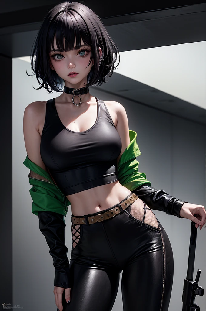 south park style art, character with earring and chain, camouflage pants, black tank top, south park art, fan art