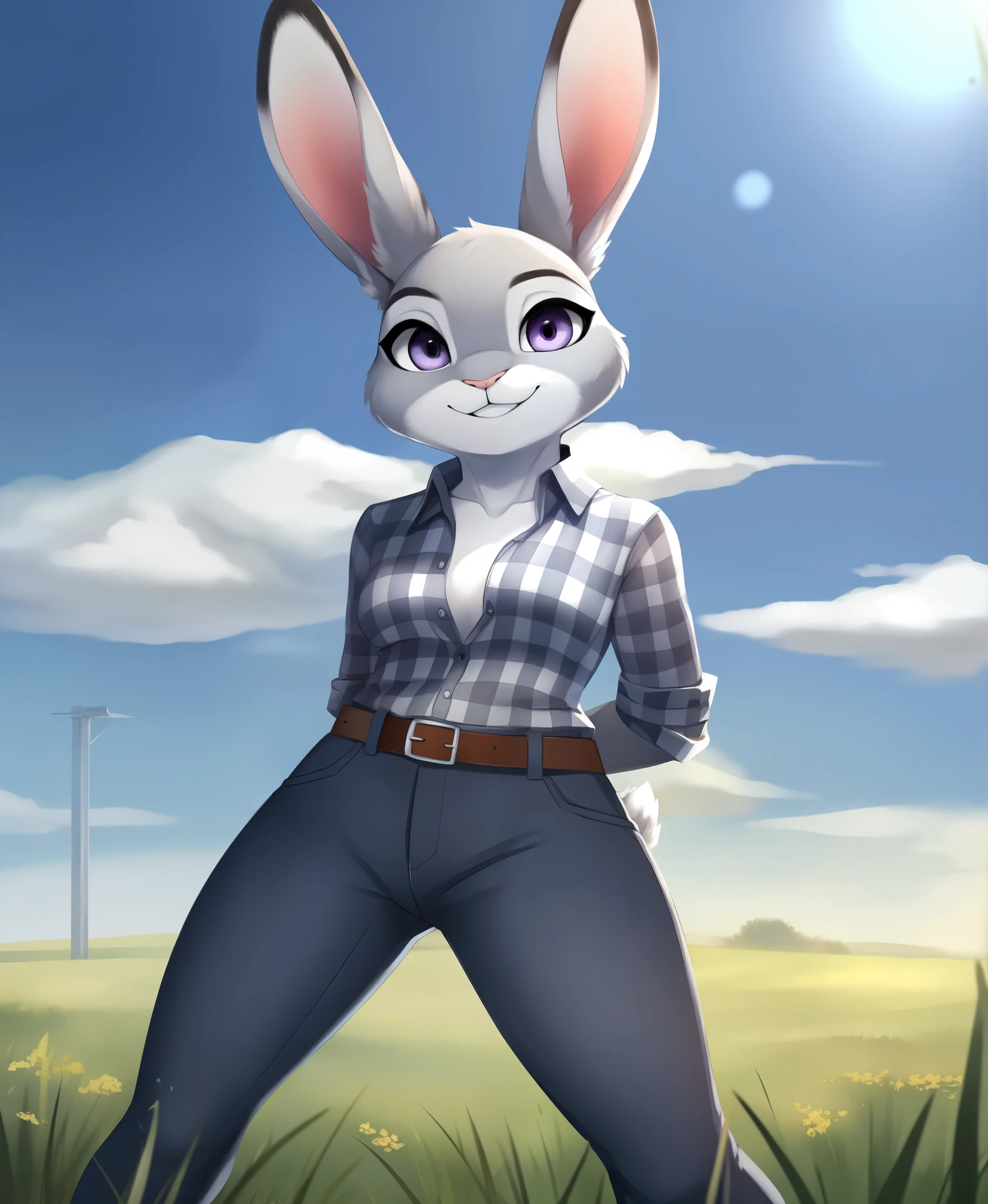 Judy hopps wearing police shirt, no pants (naked butt) and taking pants down in corn field. Detailed butt, detailed eyes, naked butt, taking pants down, panties, detailed fur in butt, female genitals, gaping butt. Two bunny ears, detailed ears. Shy blushed face, squatting, button up angle, butt close up