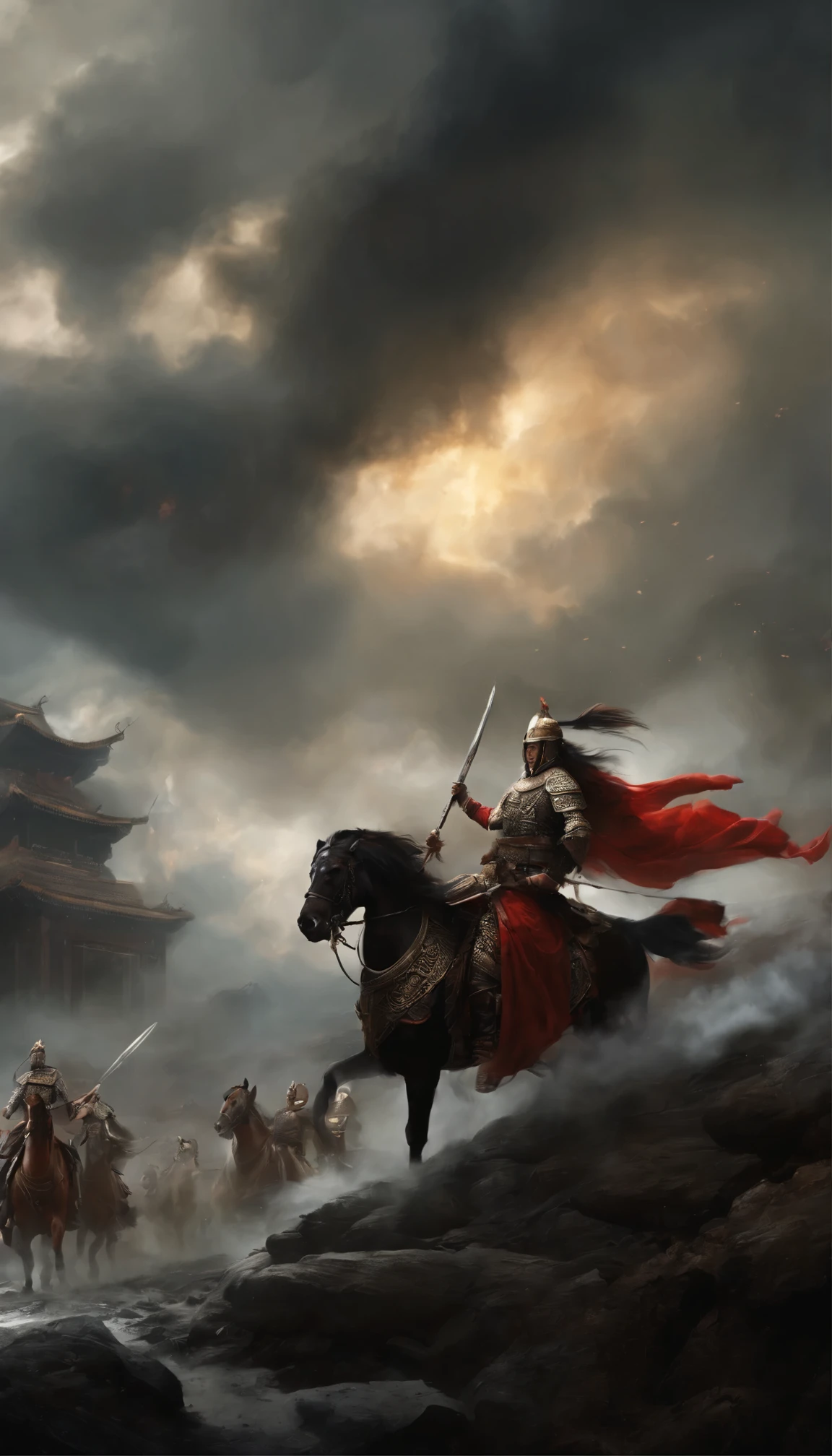 In a post-apocalyptic scenario, An epic battle began between the two. The atmosphere is dark and ominous., The sky is filled with smoke and clouds. The main focus of the image is a group of powerful Chinese warriors, These warriors are painted with exquisite detail, From intricate armor to majestic expressions.
opposite side, The knight gallops forward. Each horseman embodies a different aspect of doom and destruction, Wearing armor that reflects their unique characteristics. karo, famine, pestilence, A journey to death with unyielding determination, Their eyes sparkle with an otherworldly light.
The medium used to depict this apocalyptic battle was the magnificent illustrations inspired by Gustave Dole. Details and complexity matter, Capture the intensity and emotion of a scene. The use of shadows and dynamic brushstrokes adds depth and texture to the overall composition.
Additional details further enrich the image, Like the ruins scattered in the background, Remains of a once prosperous city. Broken swords and broken chains enhance the symbolism of the battle, Represents the ongoing struggle between justice and.
Ensure the best quality and realistic depiction, Images must be very detailed and high resolution. Bright colors, A dark color palette dominated by deep blues and fiery reds. The lighting is dramatic, Light shines through smoky clouds, Cast long shadows on the battlefield.
comprehensive, This prompt aims to capture the epic nature of the final battle in an apocalyptic setting, Combining elements of the beauty of Chinese warriors, confusion, and destruction.
