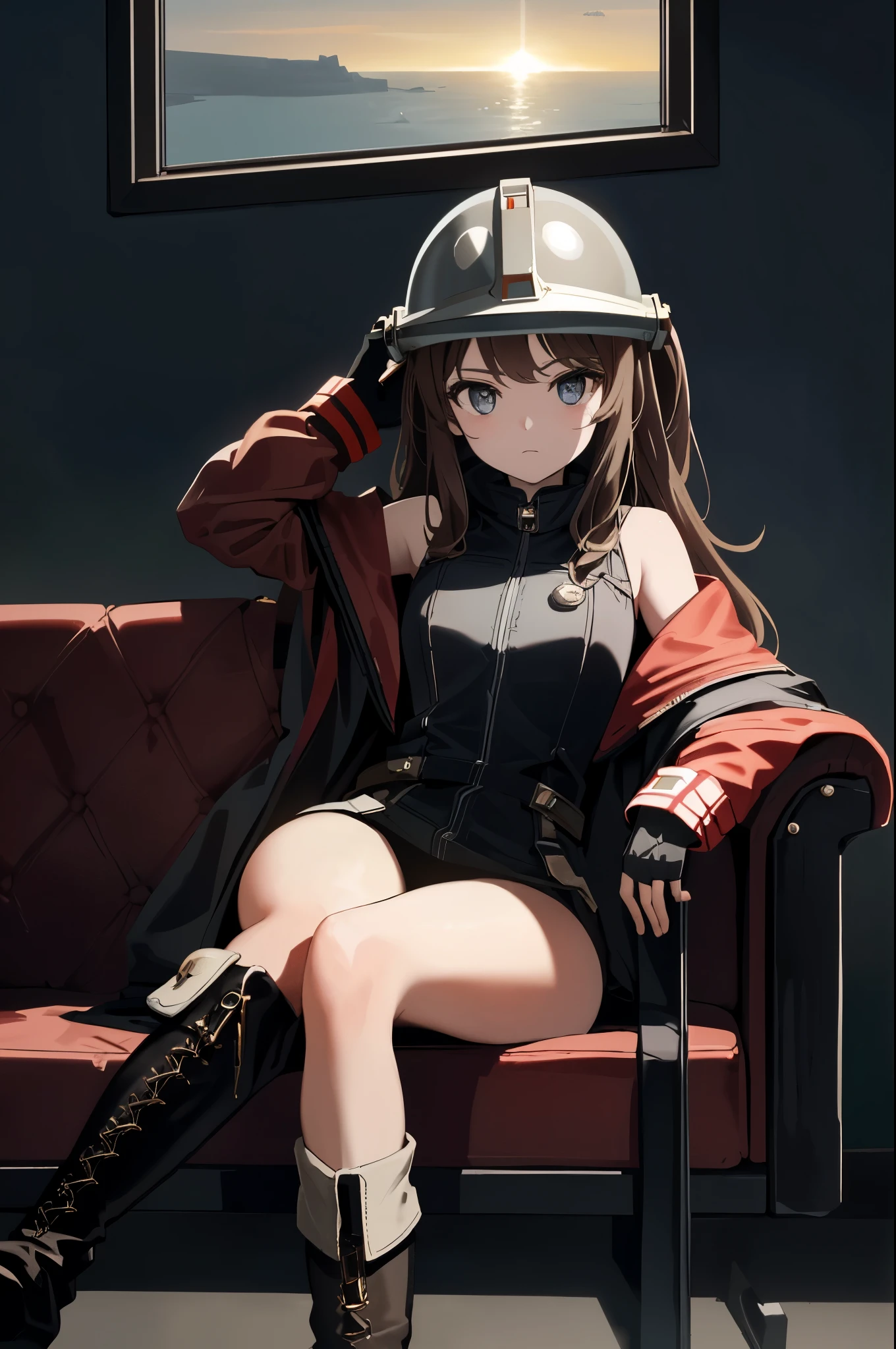 Rover girl, (ultra-high image quality, masterpiece: 1.5), sitting on a red velvet couch, fixating on the horizon, space helmet on head, rover gear equipped, long brown hair falling over shoulders, determined expression, Mars landscape visible through the window, sun setting, (boots: 1.3), (helmet: 1.4)
Rover girl, gazing at the horizon, image of utmost beauty, on a plush red couch, with her rover helmet adorned, space suit equipped, long cascading brown hair, determined eyes, Mars landscape framed in the window, sun dipping below the horizon, (sturdy boots