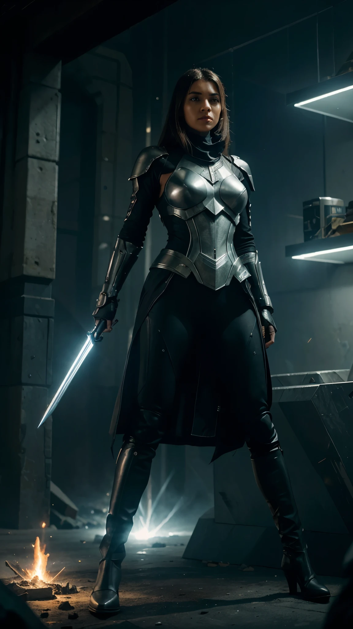 "Por favor, generate a sharp image that highlights an incredibly strong, futuristic video game character, equipped with advanced laser weapons and a large, shiny sword. The scene must unfold in an epic and grand setting, providing a suitable environment for this formidable character.
Specific details I want to include in the image:
Personagem: An athletic and powerful figure, vestindo uma armadura futurista impressionante. Detalhes na armadura, Confident facial expression and a posture that reflects strength are essential.
Armas a Laser: A personagem deve segurar armas a laser futuristas, bright and technologically advanced. Details in the firing mechanisms and visual effects of the lasers add a realistic touch to the scene.
Espada: Uma espada grande e brilhante, emitindo uma aura luminosa. Details on the blade, grip and possible energy effects around the sword are crucial to creating an epic look.
epic scenery: The environment around the character must be grand and epic. Pode ser um campo de batalha futurista, an alien landscape or an advanced technological city. Incorporar elementos impressionantes, like futuristic skyscrapers or alien mountains, will help create the desired atmosphere.
lighting: Consider dramatic lighting that highlights the character and their weapons, creating shadows and reflections appropriate for an epic setting.
Por favor, make sure the image is clear, full of details and conveys the feeling of heroism and power associated with this futuristic video game character in an epic environment."