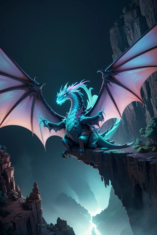 Dragon with wings on top of a cliff, color verde, fuego, llamas, lanzando llamas en la boca (obra maestra), Mejor calidad, high resolution, 4k, 8k, detailed illustration, detalle intrincado, cinematic lighting, amazing quality, Amazing shading, Soft lighting, fuego alrededor.