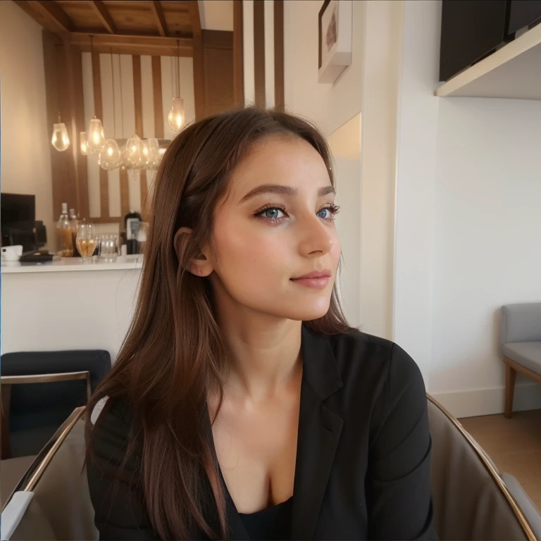 une femme, visage parfait, yeux parfaits, yeux symétrique parfaits, regarde dans la même direction, élégante, photo ultra réaliste