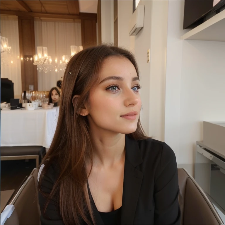 une femme, visage parfait, yeux parfaits, yeux symétrique parfaits, regarde dans la même direction, élégante, photo ultra réaliste