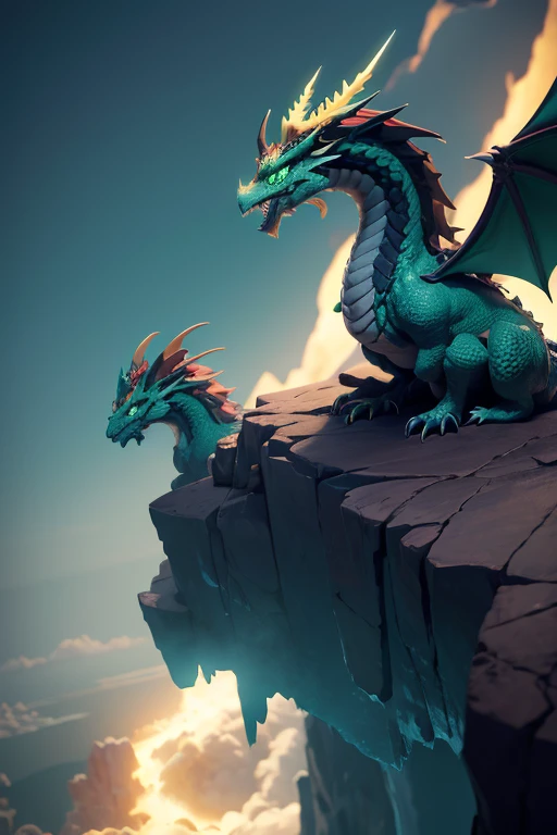 Dragon with wings on top of a cliff, color verde, fuego, llamas, lanzando llamas en la boca (obra maestra), Mejor calidad, high resolution, 4k, 8k, detailed illustration, detalle intrincado, cinematic lighting, amazing quality, Amazing shading, Soft lighting, fuego alrededor.