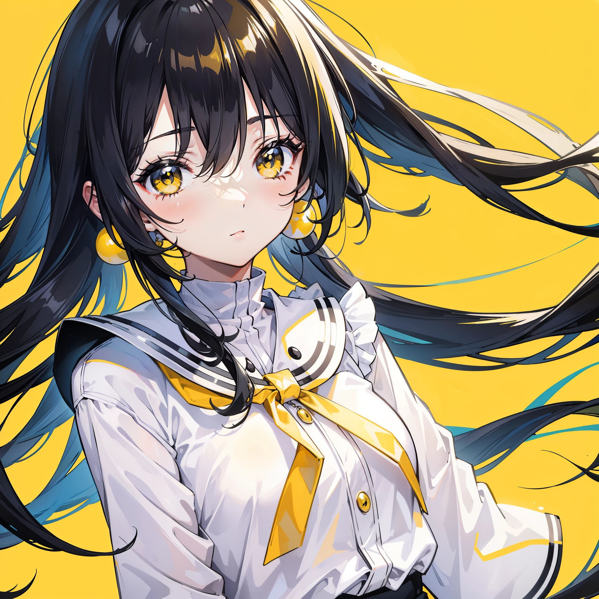 Anime girl with long black hair and yellow eyes - SeaArt AI