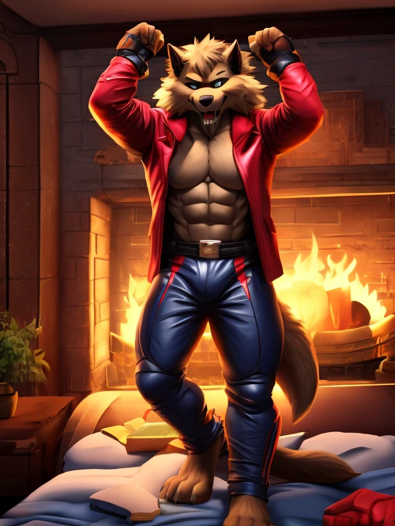 Barefoot Jason Clawson, Razor from SWAT Kats, is lying on a bed with his arms and legs spread, wearing red pajamas, handcuffed to the bed by his wrists and ankles, detailed nice big dog feet paws with claws, in a trance, a expression of weak resistance to hypnosis on his face, drooling, green glow in his eyes. high resolution, anatomically correct, 3d