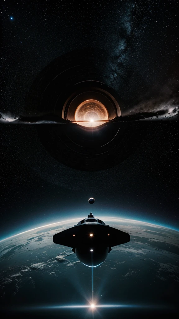 Nave motor de dobra saindo do black hole
