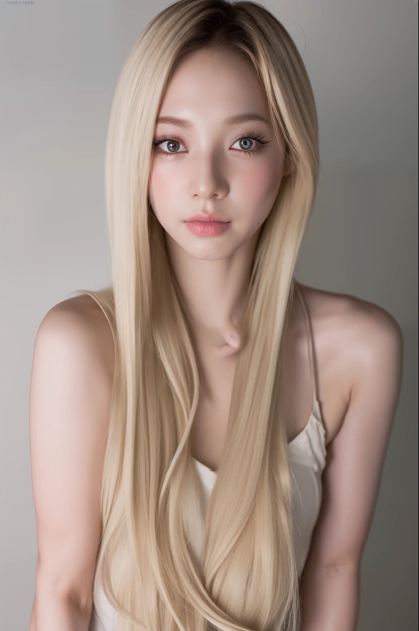(8k, 4k, best quality, highres, ultra high res:1.1), (masterpiece, realistic, photo-realistic:1.1), 1girl, face, close-up, twintails, blonde hair, black eyes, red lips, (looking at viewer:2), absurdly long hair, long eyelashes, eyeshadow, small face, big eyes,
bare shoulders,
high contrast,