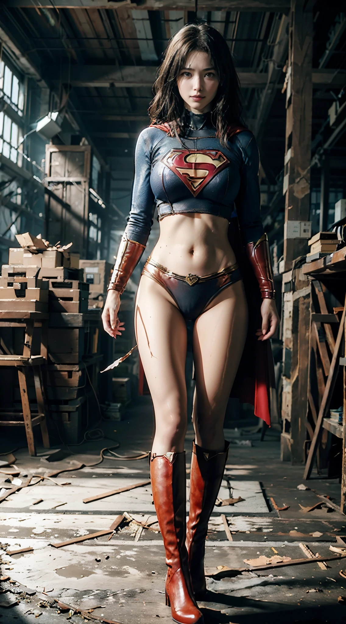 no background、short hair、supergirl costume、Snug costume、(((stretch your legs、tall、Legally express the beauty of your smile)))、((((Get the most out of your original images)))、(((supergirl costume、torn、Tattered、being destroyed)))、(((beautiful hair)))、(((I&#39;m in pain)))、(((Legs must be worn with black tights)))、(((must wear red boots、being destroyed)))、((Highest image quality、8K))、((highest quality、8K、masterpiece:1.3))、(((keep background )))、clear focus:1.2、beautiful woman with perfect figure:1.4、Full of scars、bloody、full of blood、slender abs:1.2、wet body:1.5、Highly detailed face and skin texture、8K