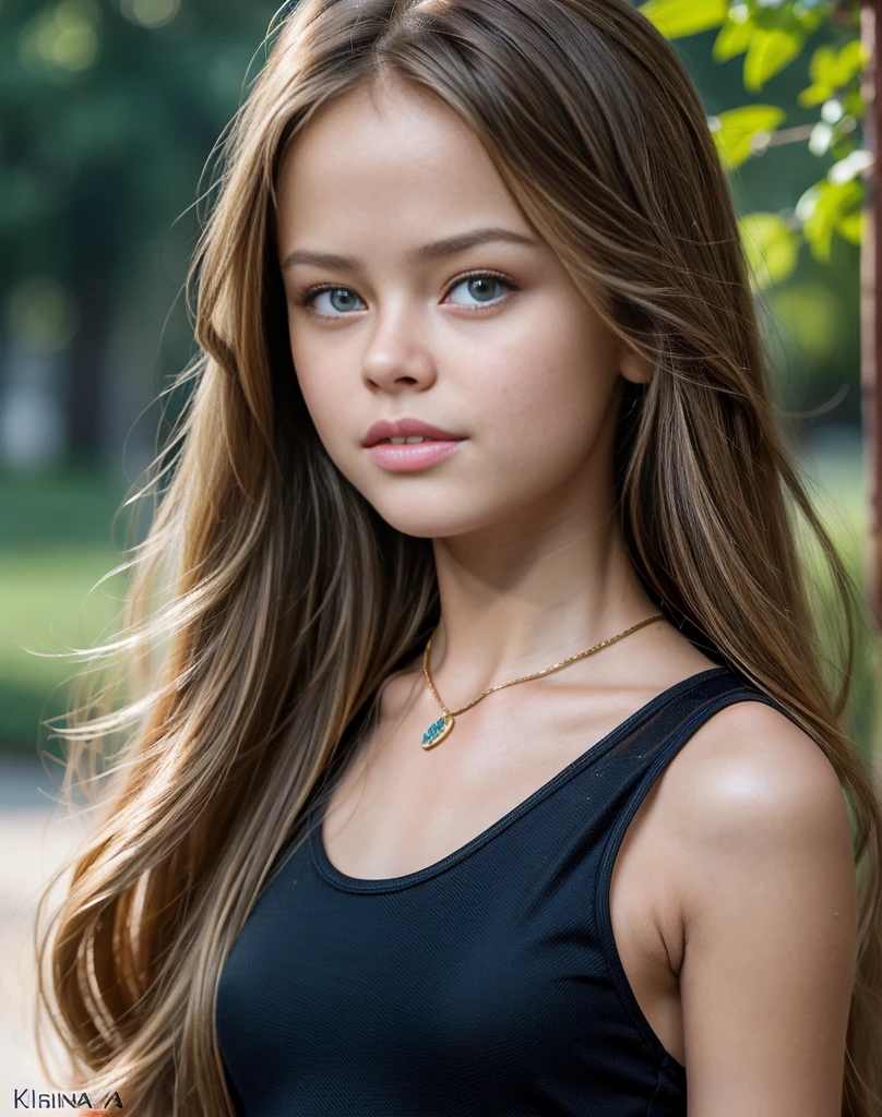 a close up of a young Russian girl with long hair and a black top, (Kristina Pimenova:1.5), thin face, gorgeous young model, beautiful young 11 years old girl, long wavy dark blonde hair, beautiful girl model, beautiful model girl, beautiful model, cute young girl, very pretty model, pretty face, thin face, very beautiful girl, beautiful , young girl, perfect face, young and cute girl, gorgeous portrait, by irakli nadar, mackenzie foy, 8K, ultra high res.photorealistic, UHD, Masterpiece, RAW