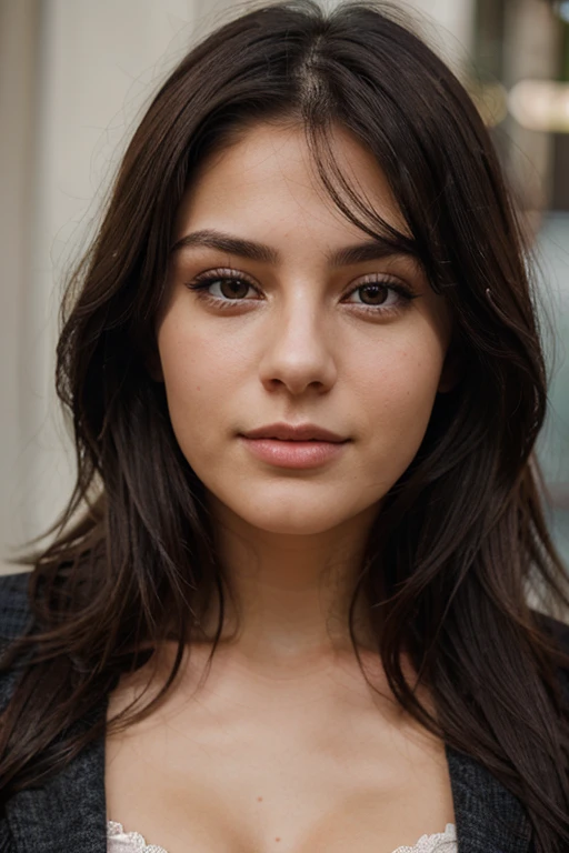 realistic front photo of a 22 year old beatiful dark hair girl