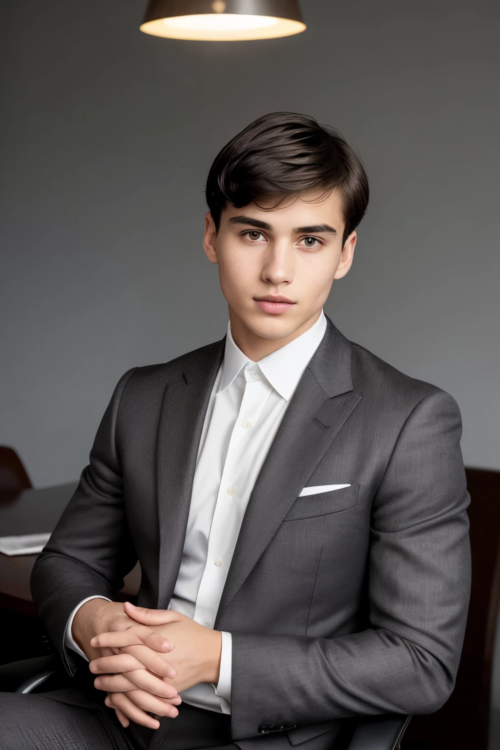 (RAW style, masterpiece, best quality, ultra-detailed), Young 20-year-old man, oval-shaped face, dark skin, short hair, suit, sitting on a corporate chair, in front of a giant safe, profile picture.
This image showcases a young and confident man in his twenties, exuding an air of sophistication and success. His oval-shaped face, a sign of perfect harmony, is adorned with dark, glossy short hair. He wears a well-tailored suit, the fabric soft and luxurious to the touch, its lines sharp and defined. The picture is taken in a well-lit room, the light casting a cin