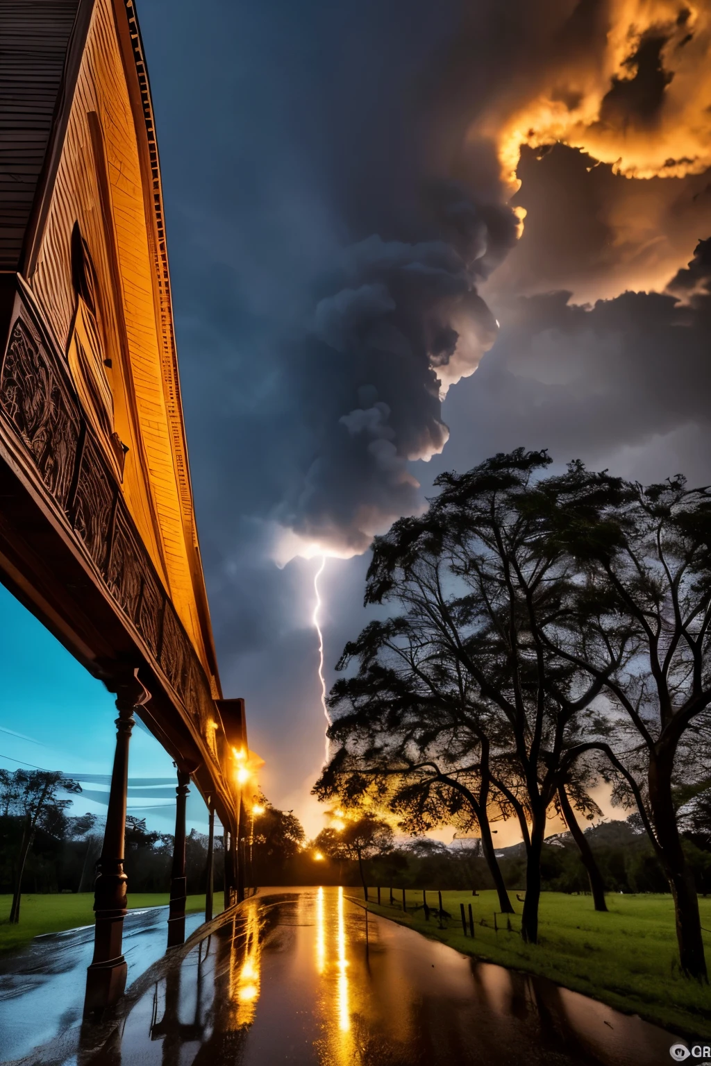 RAW photo in sequence, uma imagem de um tornado gigante com chuva intensa e milhares de lanternas no horizonte, 16:9 ar The sequence of photos shows a large tornado, creating a scene of extensive rain and thousands of lanterns spread across the horizon, detalhes de fundo pouco desfocados, natural lighting, HDR, imagem realista, imagem profissional, interagindo com o espectador, dramatic scene, detalhes espetaculares, alta qualidade, grain