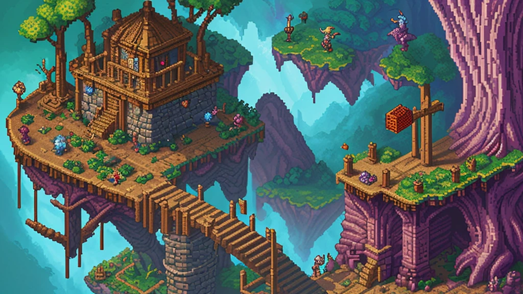 Background world Fantasy pixel art,  pixel art, game retro, Splash art,  adventure and Dungeon of dragon, 