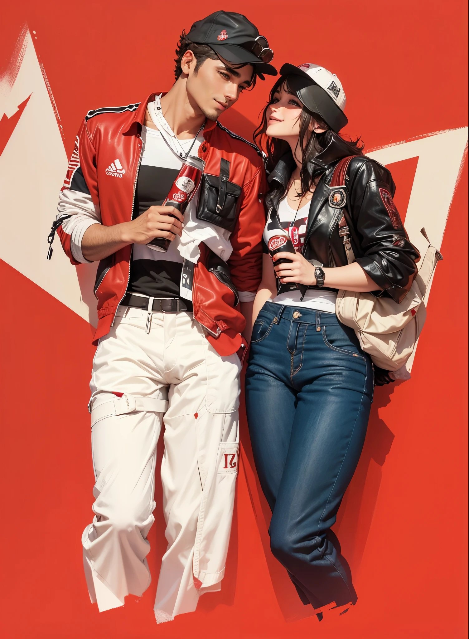 Casal Jovem estudantes sorridentes segurando garrafade coca cola