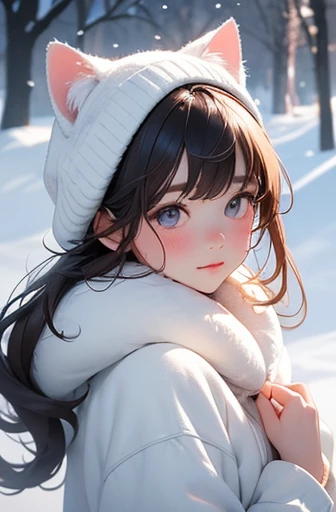 (highest quality,4K,8K,High resolution,masterpiece:1.2),super detailed,(realistic,photorealistic,photo-realistic:1.37),A cute cat-eared girl with fluffy white fur., Adorable detailed eyes and delicate pink nose and lips, stand in the snow. The girl has a sweet and innocent look, There's a hint of curiosity in her eyes. She is wearing a cozy winter outfit, Pair it with a knit hat and scarf that matches the color of your fur., Adds even more cuteness to her appearance. Snowflakes fall softly around her, Creates a fantastical, dream-like atmosphere.
The snow-covered earth is pure and pure., Create a soft and gentle background for the cat girl。. wood々and leaves are partially covered with snow, Delicate branches peeking out from the white blanket. wood々Sunlight shining in from between, Cast a warm, gentle light on the scene, Enhance the overall captivating atmosphere.
The color palette is dominated by white and soft pastel shades., Create a calm and calm atmosphere. The cat girl's fur is a mixture of white and cream., There is a slight pink blush on her cheeks、. The landscape is filled with cool tones of blue and gray, Added subtle touches of pale pink and purple to the sky and clouds.
Light is soft and diffused, A backlight that gently illuminates the silhouette of the cat girl, Create a soft halo effect around her. wood々The shadow cast by、Adds depth and dimension to the scene。, Improves overall realism.
This prompt will deliver a stunning and heartwarming masterpiece, Expressing the beauty of nature and the innocence of a cat girl in a snowy landscape.