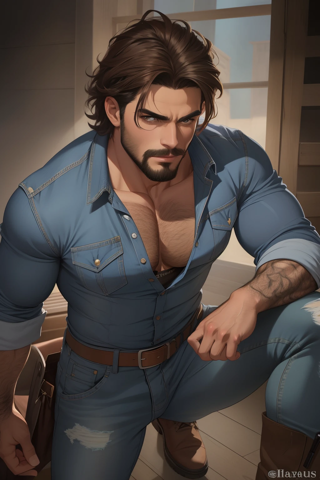 Hairy man, big pecs, nipple_outline --auto
