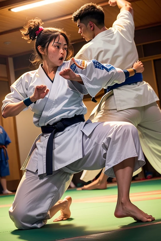 ((Mejor calidad)), ((obra maestra)), (detallado), cara perfecta, karateka golpeando el makiwara en okinawa