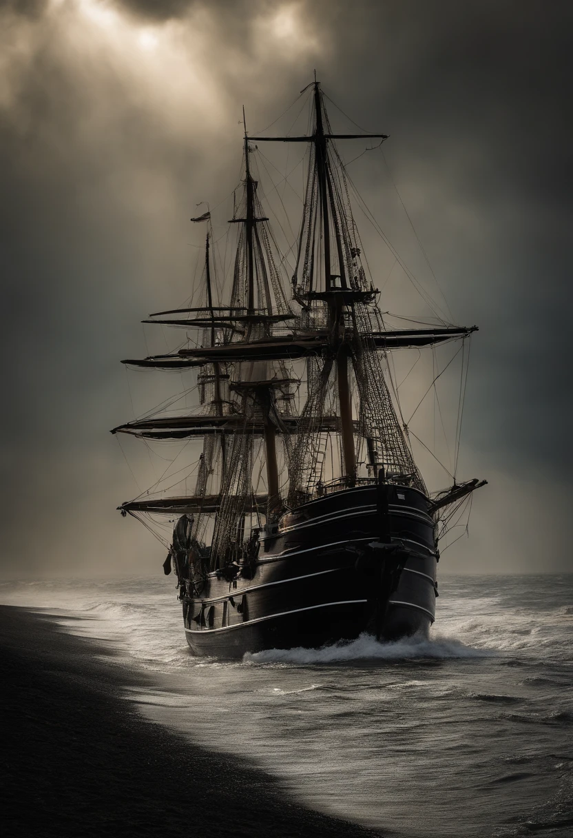 Ilustraciones de Steam, Guerra de barcos piratas, fuego, lluvia, tormenta, Cannons, Olas del mar, nubes azules