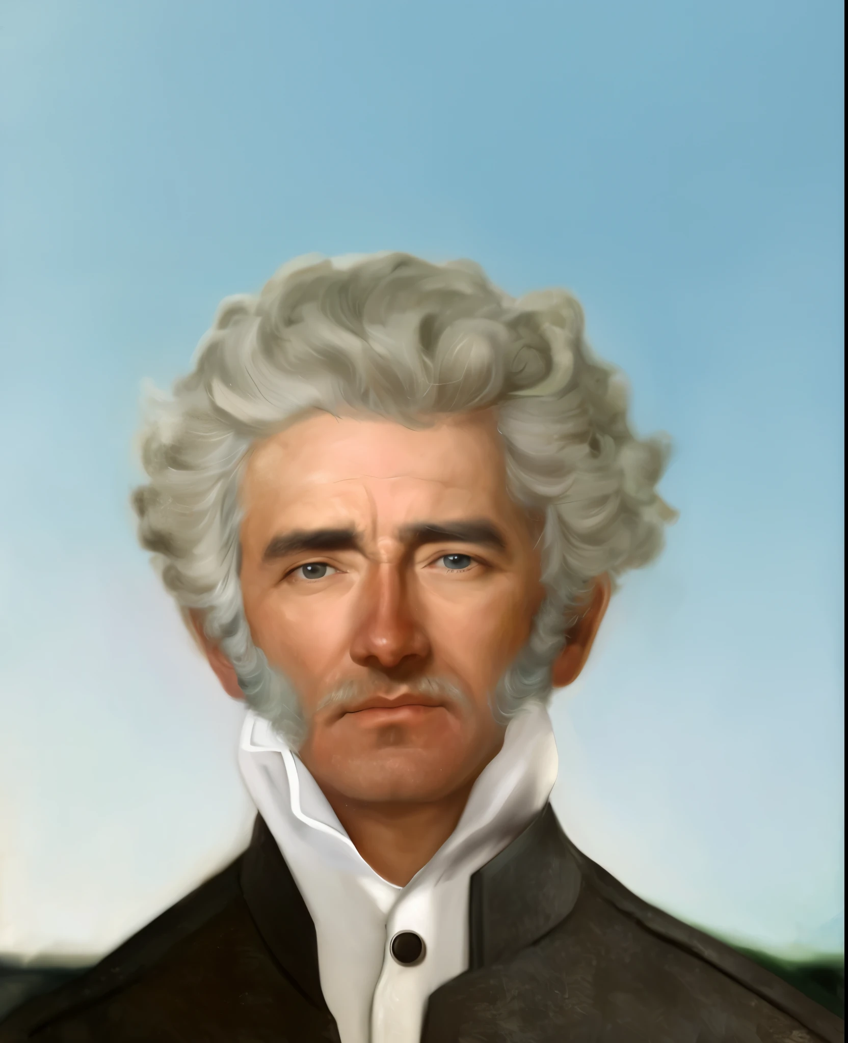 imagem arafada de um homem com peruca branca e barba, inspirado em William Bonnar, inspirado em Henry Raeburn, inspirado em Gilbert Stuart, retrato de personagem pintado, pintado digitalmente, side centered retrato pintado, inspirado em Thomas Doughty, retrato de personagem em close, retrato pintado, closeup retrato pintado, inspired by Pierre-Joseph Redouté, retrato do busto