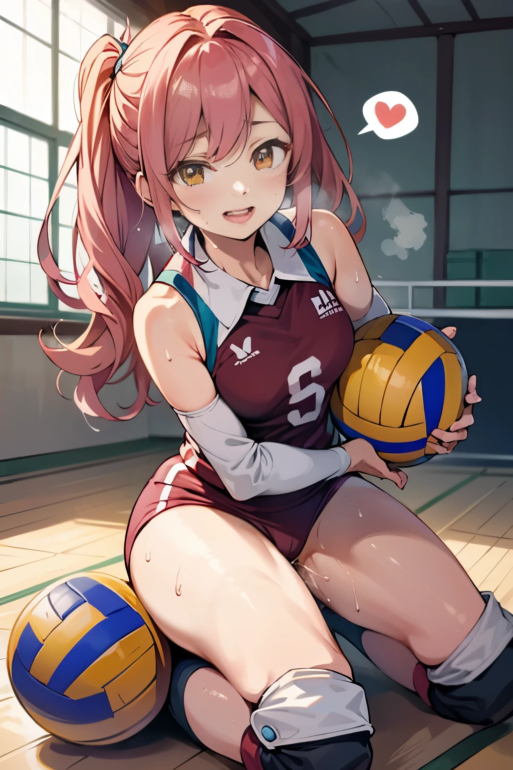 unity 8k wallpaper, anatomically correct, (((masterpiece))), (((best quality))), (((ultra detailed))), (((high-resolution))), ((Ultimate cutie)), perfect hands, perfect finger, (((good anatomy))), detailed beautiful face, shiny hair, (((gyaru))), (potbelly), (curvy), medium breasts, ((Thick thighs)), (((solo))), ((seductive smile)), (((blush))), (half open mouth),
BREAK, (((sit astride the perfectly spherical shape 6-inch volleyball))), (((Straddling a perfectly spherical 6" volleyball))), (((Perfectly spherical 6" volleyball fits perfectly crotch))), BREAK, (((Rub the Perfectly spherical 6" volleyball against crotch))),
BREAK, (Collared volleyball uniforms), sleeveless, ((buruma)), ((kneepad)), (pussy juice stained), (elbow pad), (((sweat))), (((covered in sweat))), ((deep breathing)), in Volleyball Court, indoor, lighting, looking at viewer, full body, (spoken heart)