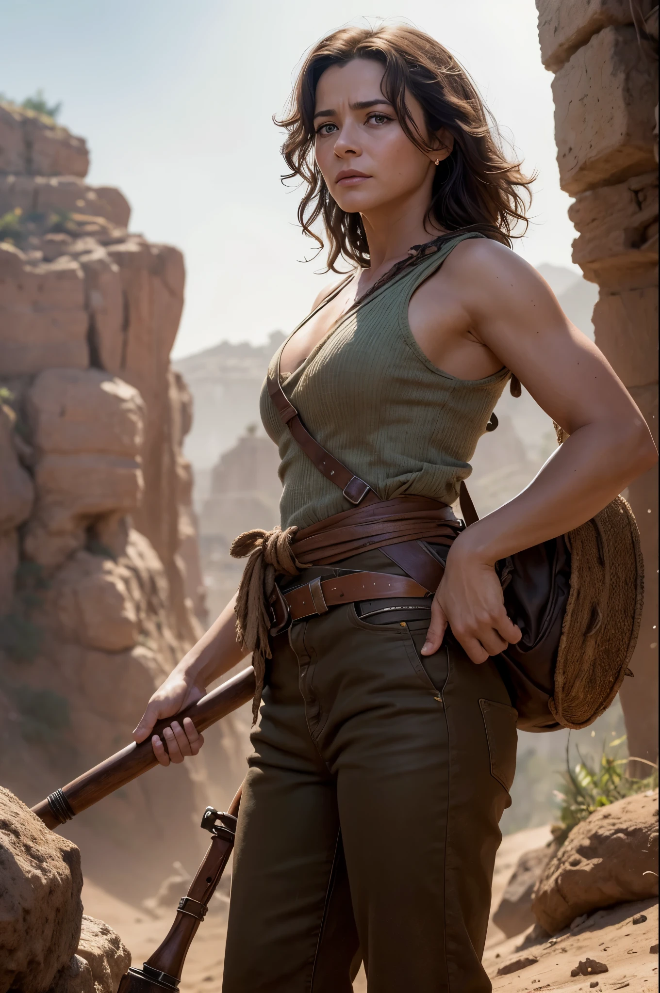 obra de arte, Realistic, Real, altamente detalhado, high resolution, 8k, linda garota ("Marion Ravenwood") ("Sara Hyland"), Nice seios grandes perfeitos, pano esportivo