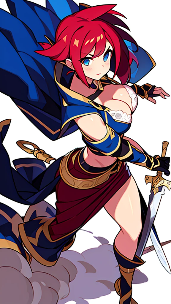 character design sheet, solo female, bra, (((white background))), character focus, fantasy, standing, swordman,