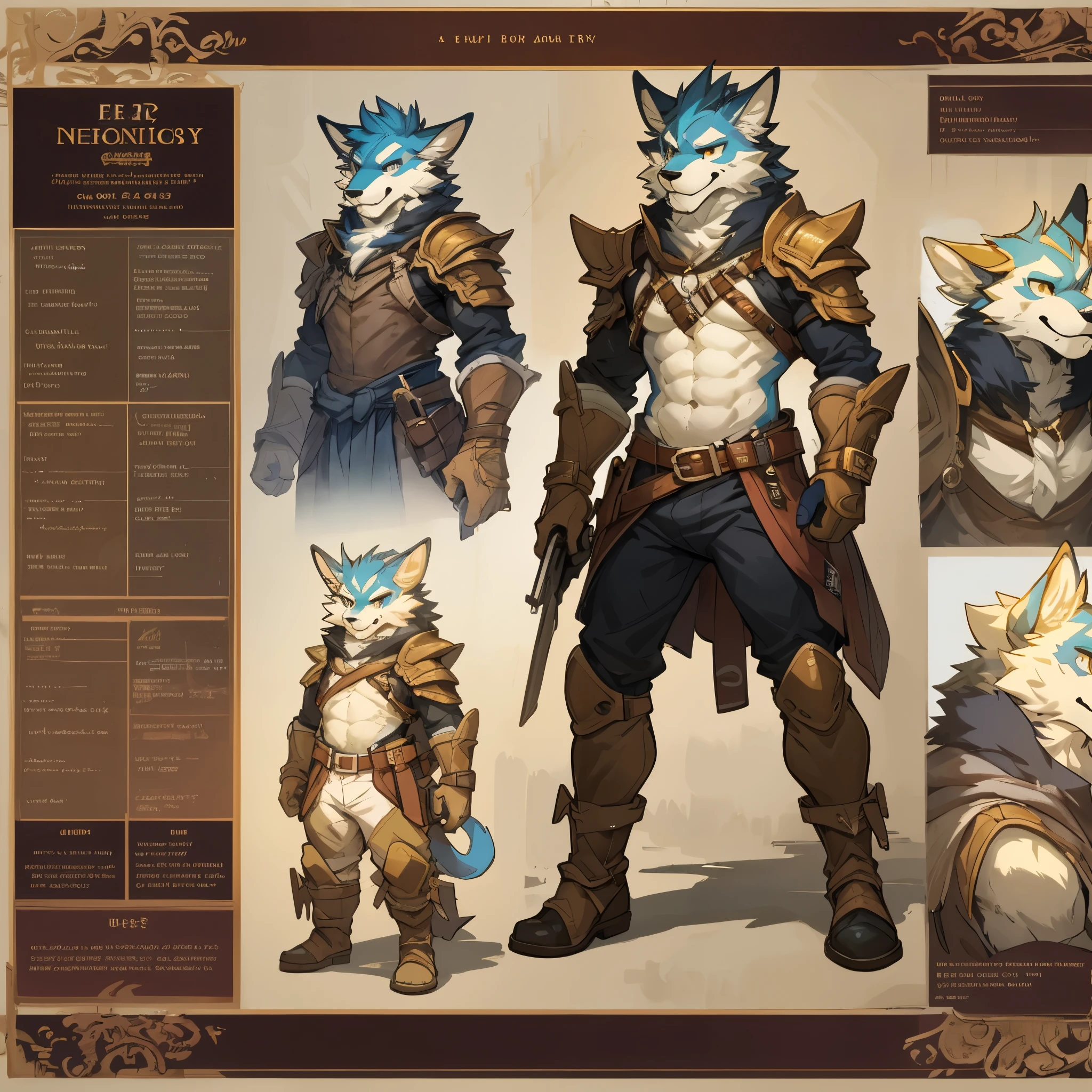 cover page, highres, top quality, best quality, paid reward available, unparalleled masterpiece, perfect artwork, absurdres, High-quality illustrations(style of final fantasy)(concept art, character sheet)perfect anatomy(handsome boy, kemono)(furry anthro),