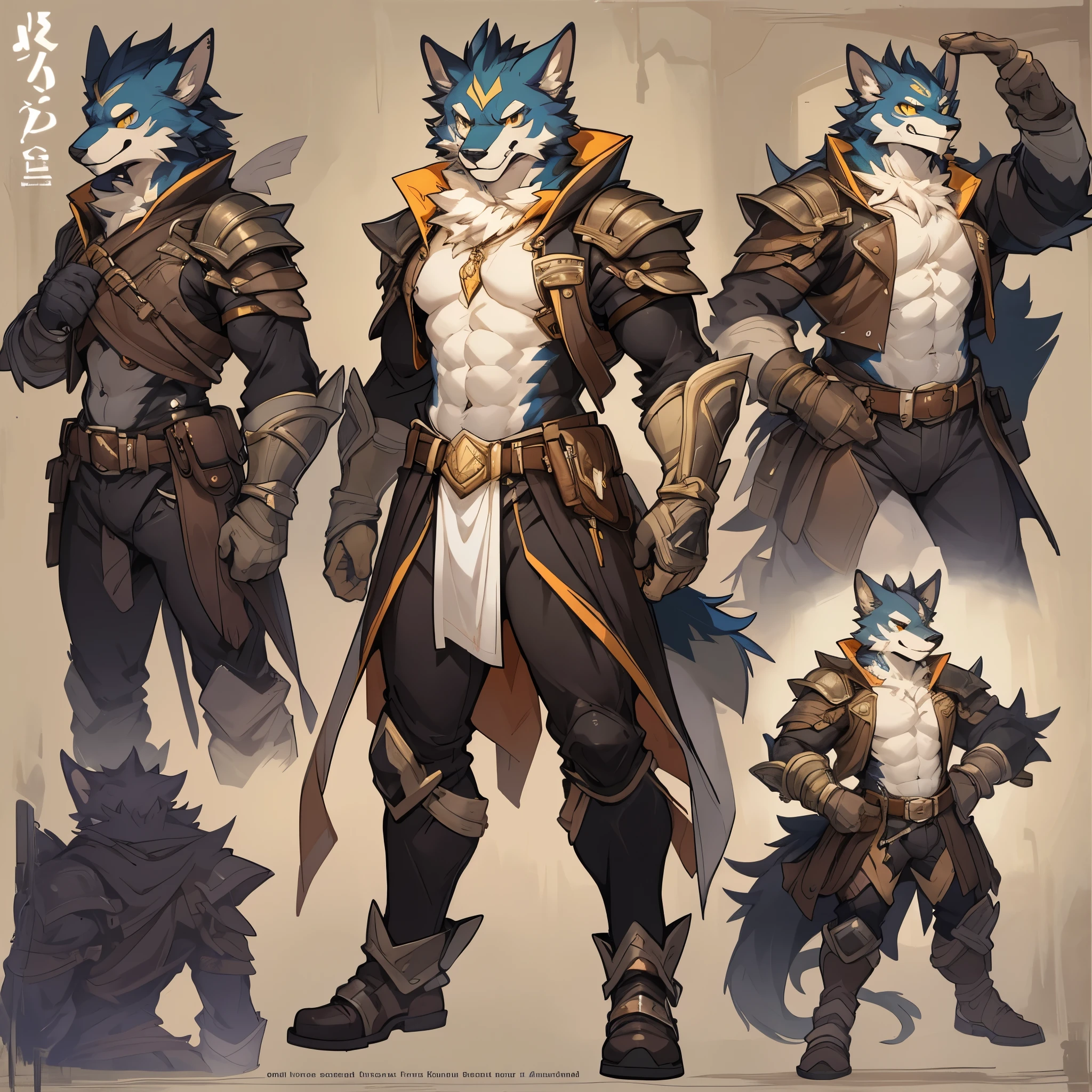 cover page, highres, top quality, best quality, paid reward available, unparalleled masterpiece, perfect artwork, absurdres, High-quality illustrations(style of final fantasy)(concept art, character sheet)perfect anatomy(handsome boy, kemono)(furry anthro),