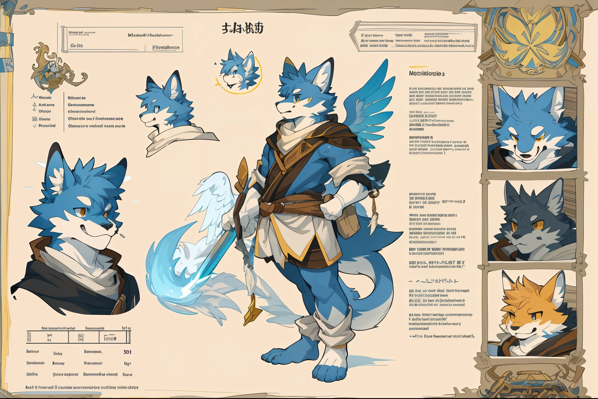 cover page, highres, top quality, best quality, paid reward available, unparalleled masterpiece, perfect artwork, absurdres, High-quality illustrations(style of final fantasy)(concept art, character sheet)perfect anatomy(angelic handsome boy, kemono)(furry anthro),