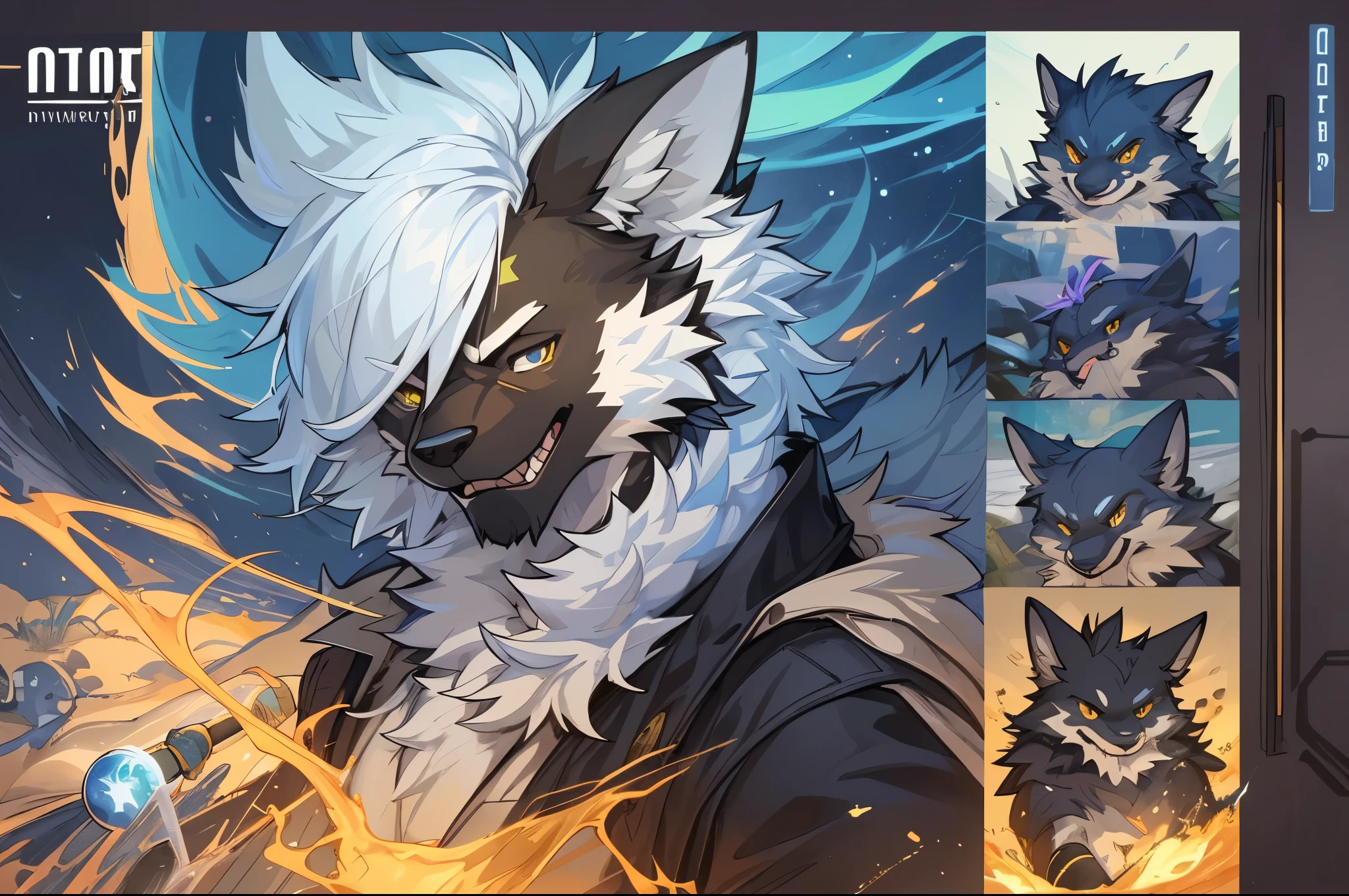 cover page, highres, top quality, best quality, paid reward available, unparalleled masterpiece, perfect artwork, absurdres, High-quality illustrations(style of final fantasy)(concept art, character sheet)perfect anatomy(angelic handsome boy, kemono)(furry anthro),