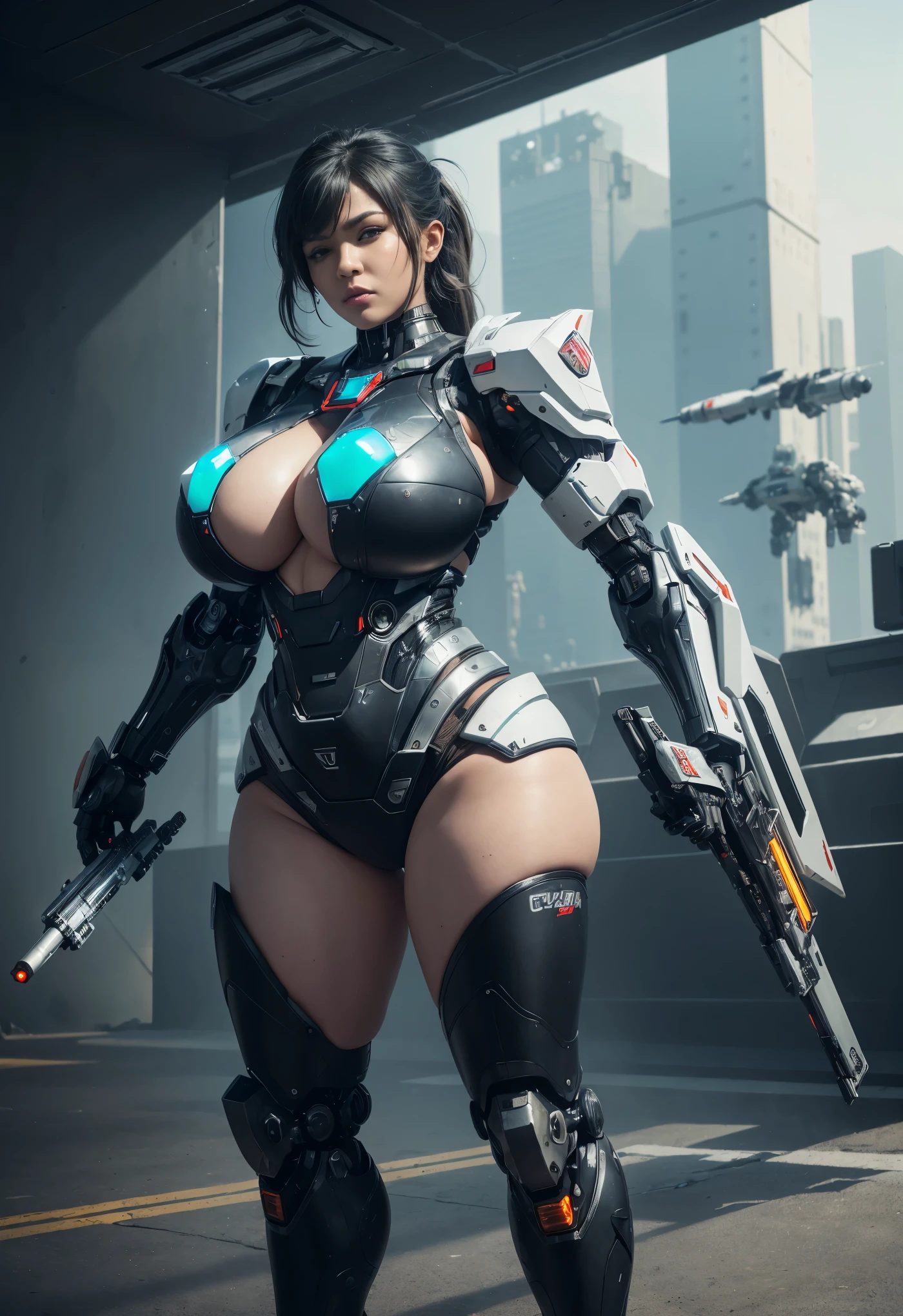 Textured skin, Super Detail, high details, High quality, Best Quality, hight resolution, 1080p, hard disk, Beautiful,(cyborgs),(Missiles from the chest),(Machine gun from both hands), (BLACK WOMAN:1.5), beautiful cyborg woman,Mecha Cyborg Girl,Battle Mode,Girl with a Mecha Body,She wears a battle cyborg mech with a weapon, (Fulll body Shot), (CURVY:1.2), (BIG TITS:1.2), (50_YEAR_OLD:1.5), (OLD WOMAN:1.5), (Wrinkles:1.3), (CELLULITIS:1.6), (FULL BODY:1.3)