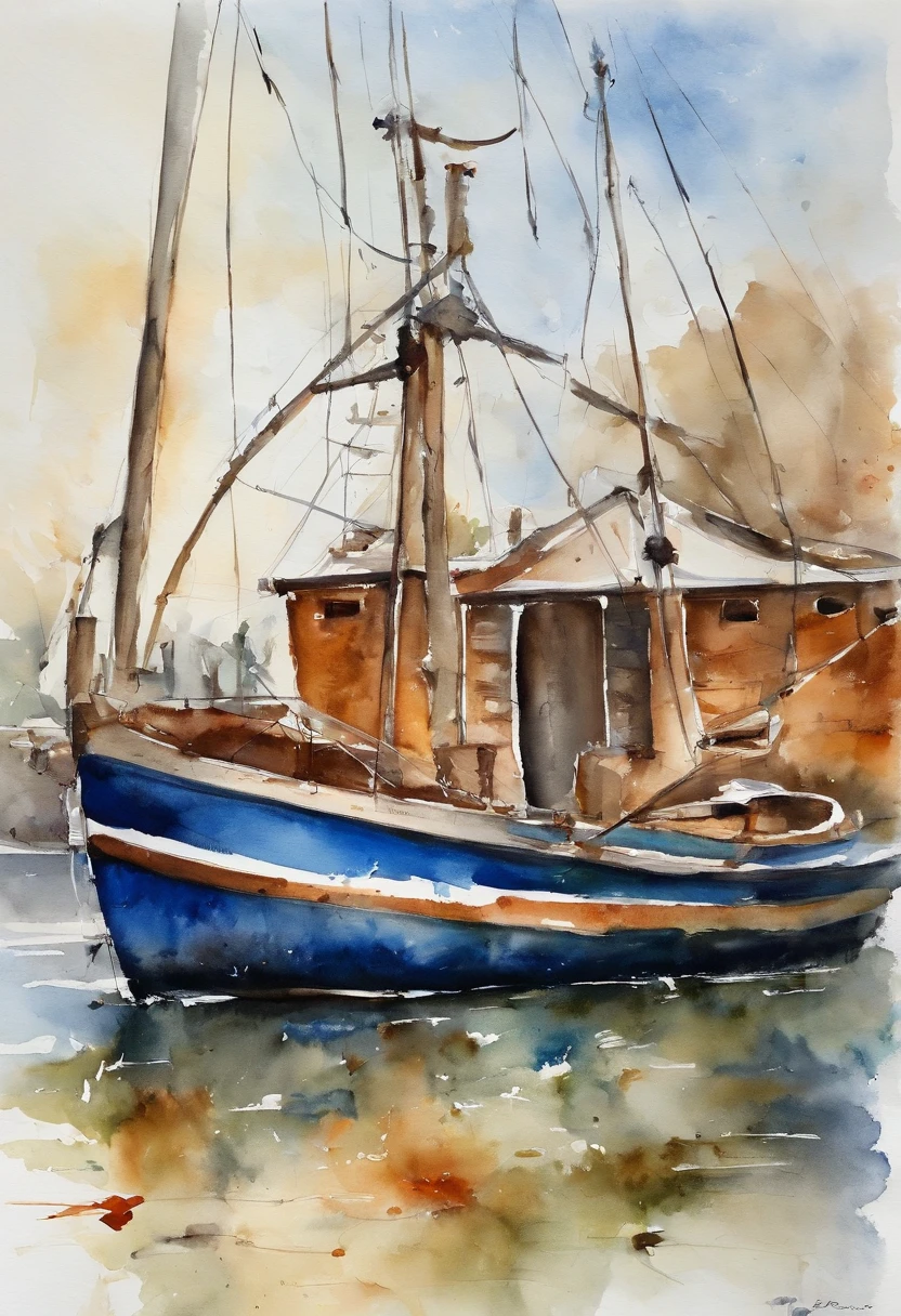 Puerto de barcos pesqueros,embarcadero,Barcos de pesca en el mar,Grandes buques pesqueros modernos,Atracado en el muelle,Stand on the dock and look ahead.,Mirando al frente,Pintura de paisaje pura