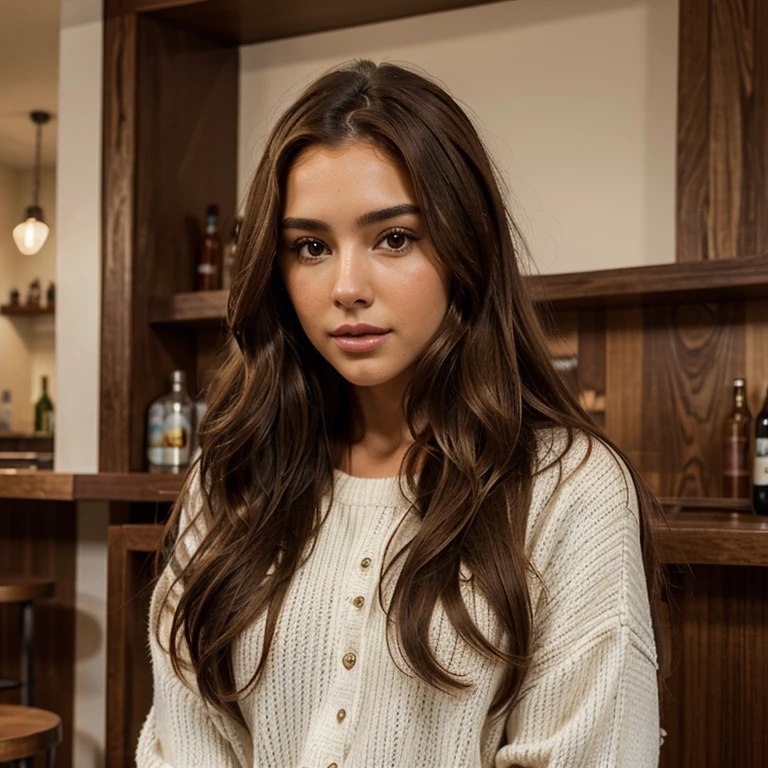 Arafed woman with long brown hair wearing a white sweater., cerveza madison girl portrait, olivia culpo, long, loose brown hair, cerveza madison, Cabello largo y ondulado moreno, Retrato de Sophie Mudd, girl with brown hair, soft devil queen cerveza madison, long wavy brown hair, long wavy brown hair, By the chestnut, long brown hair, By the chestnut largo y rizado