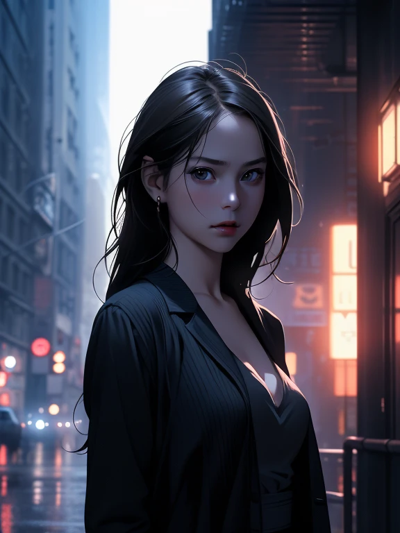 (masterpiece, best quality), intricate details, 8k, artstation, wallpaper, official art, splash art, sharp focus,, 1girl, chinese long hair, twin tails, red eyes, brown hair,   , skyscrapers, city, buildings, cars, street,