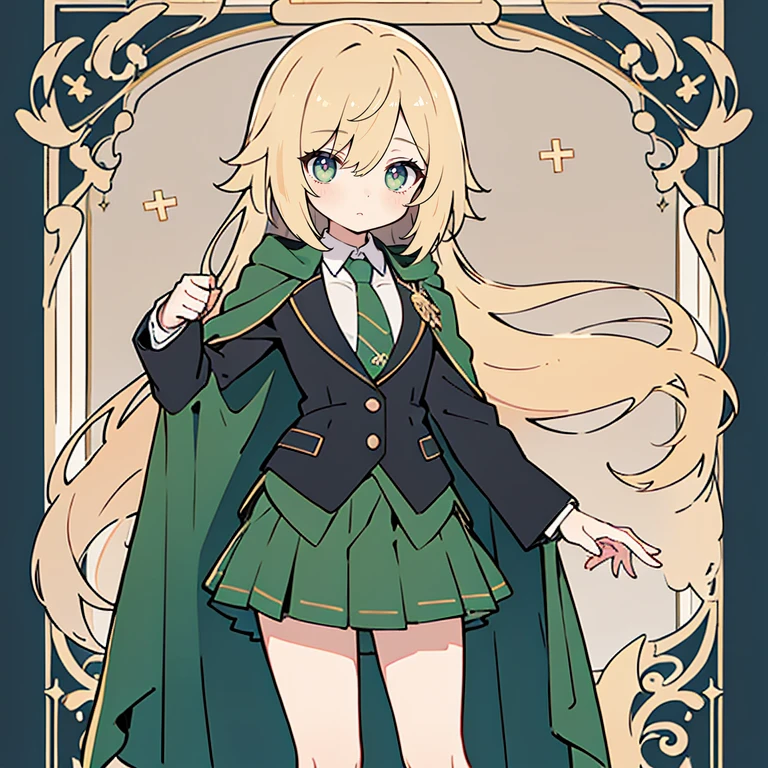masterpiece, highest quality, 1 girl, alone, Nahida_Genshin, cross-shaped pupil, , green tie, blazer, pleated skirt, green cloak, Are standing