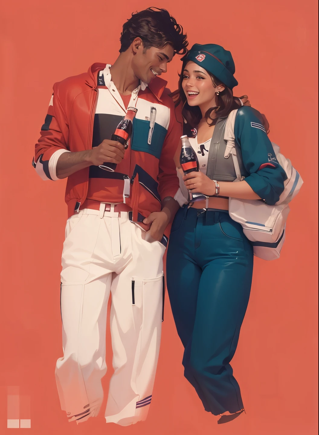 Casal Jovem estudantes sorridentes segurando garrafa de coca cola