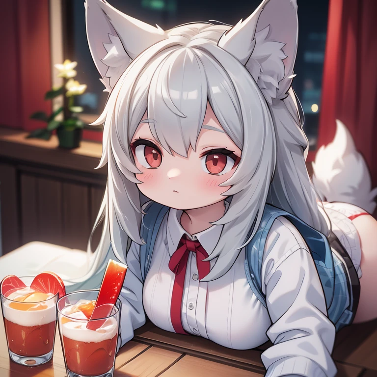 1girl, animal_ears, bar_censor, censored, dog, licking, long_hair,, open_mouth, saliva, tongue, tongue_out，Big boobs
