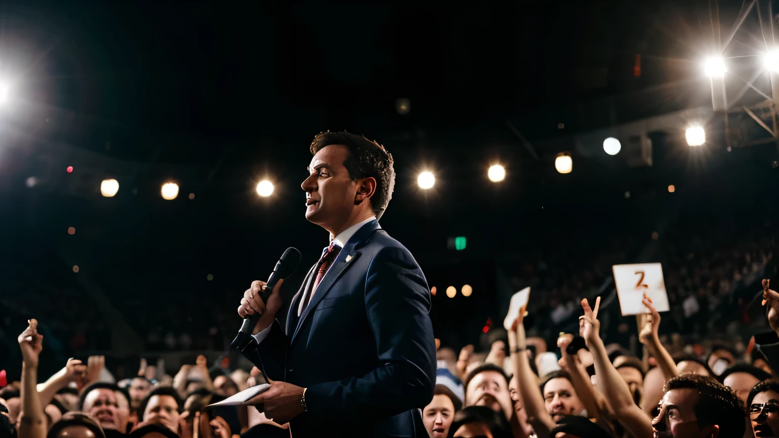 politician giving a speech, crowd, 4k