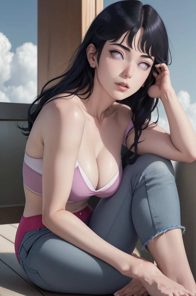 { - anatomy error} (Masterpiece - Ultra-detailed, very high resolution) , absurdos, Hinata\(Boruto\), 1girl, sozinho,Mature female, Capuz roxo,mangas em camadas, jeans, ao ar livre, Cloudy sky, perfect composition, circunstanciado lips, peito grande, beautiful face, body propotion, corar, (pink lips), cabelos pretos curto (black hair), lilac eyes, olhar suave, super realistic, circunstanciado, rosto e corpo realistas, Realistic hair, olhos realistas, nariz realista, realistic lips, anime, reading, writing, dynamic poses, closed mouth. Different Pose.