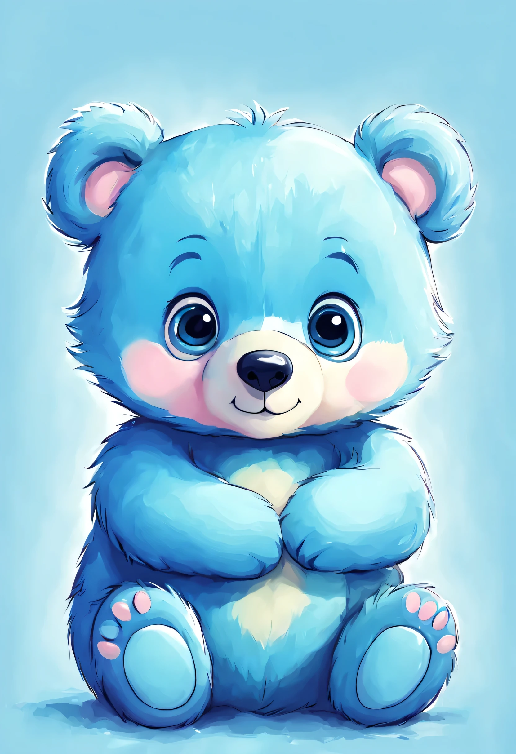 cute blue bear , digital illustration, pastel tetradic colors