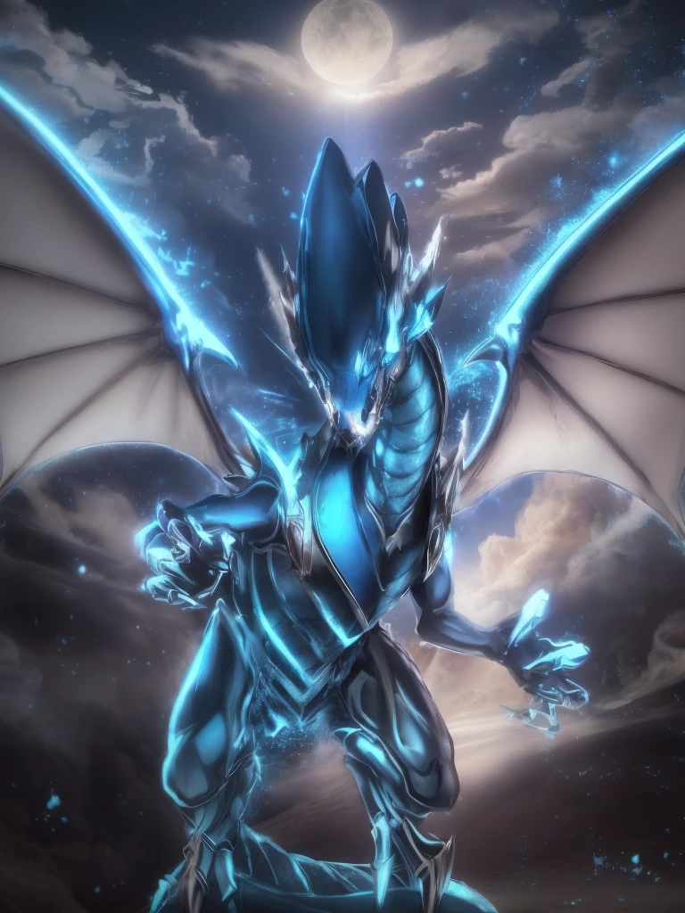 ((FOTOGRAFIA REALISTA)) (8k, Foto RAW, melhor qualidade, senhor:1.2), (Realistic, photo-Realistic:2), ULTRA DRAGON ANGRY ((ULTRA HIGH DEFINITION)), ((QUALIDADE 4K)), ((MUITO DETALHADO)), ((TEXTURA SONY a7s)) a close up of a dragon on a rock with a STONE in the background, ((blue white dragon)), SKY BLUE STARS LIGHT